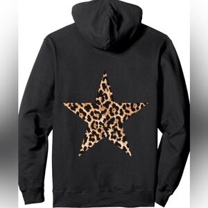 Black Pullover Hoodie with Leopard print y2k star - size medium